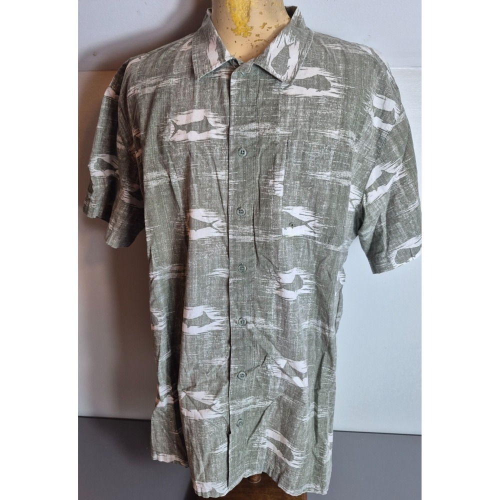 Columbia PFG Mens Short Sleeve Fishing Shirt XL Gray White Cotton Fish